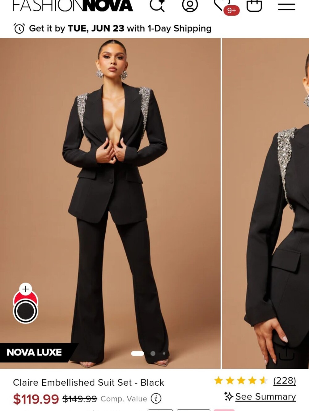 Fashion Nova Black Embellished Blazer & Flare Pants